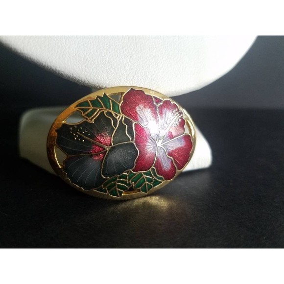 Large Vintage Cloisonne Floral Cutout Brooch - Picture 2 of 10